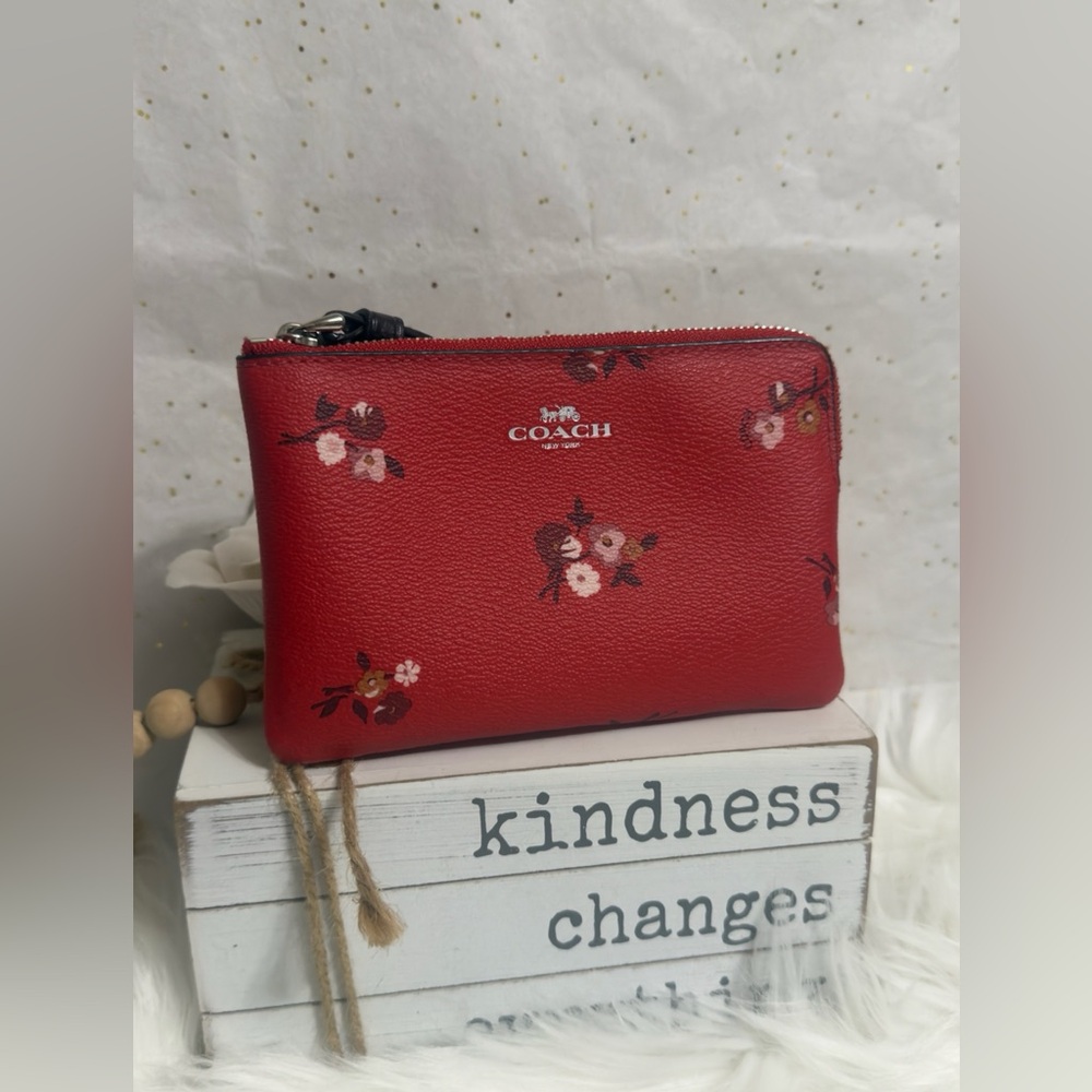 Coach Red and Black Clutch with Silver Hardware